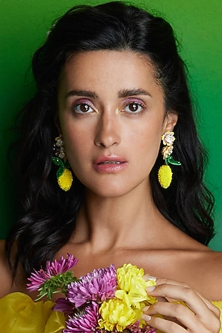 Multi-Colored Glass Beaded & Pearl Earrings by Deepa Gurnani