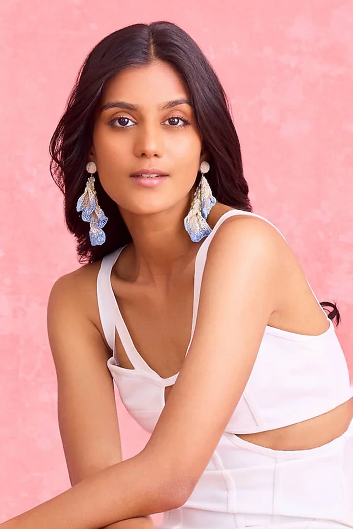 Blue Glass Beaded & Semi-Precious Stone Earrings by Deepa Gurnani at Pernia's Pop Up Shop