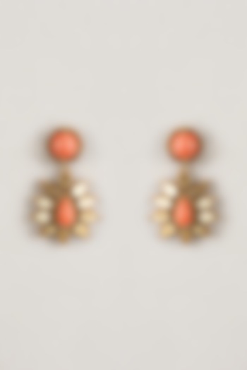 Gold Finish Peach Stone Dangler Earrings by Deepa Gurnani at Pernia's Pop Up Shop