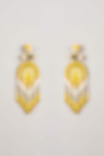 Gold Finish Yellow Stone Dangler Earrings by Deepa Gurnani at Pernia's Pop Up Shop