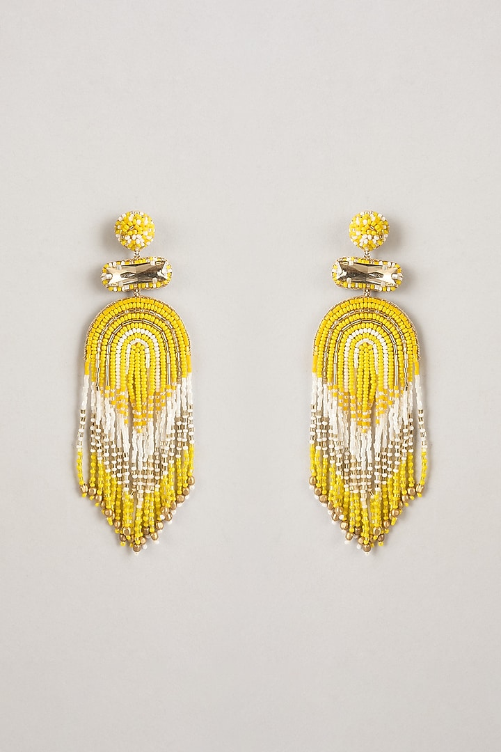 Gold Finish Yellow Stone Dangler Earrings by Deepa Gurnani at Pernia's Pop Up Shop