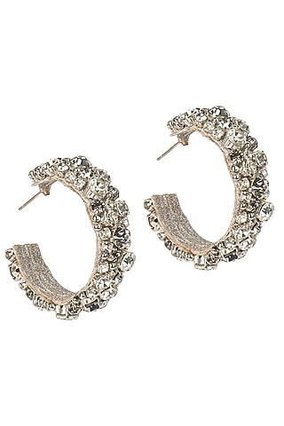 Silver Glass Bead & Glass Stone Earrings by Deepa Gurnani