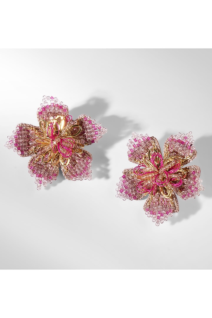 Fuchsia Glass Beaded Stud Earrings by Deepa Gurnani at Pernia's Pop Up Shop