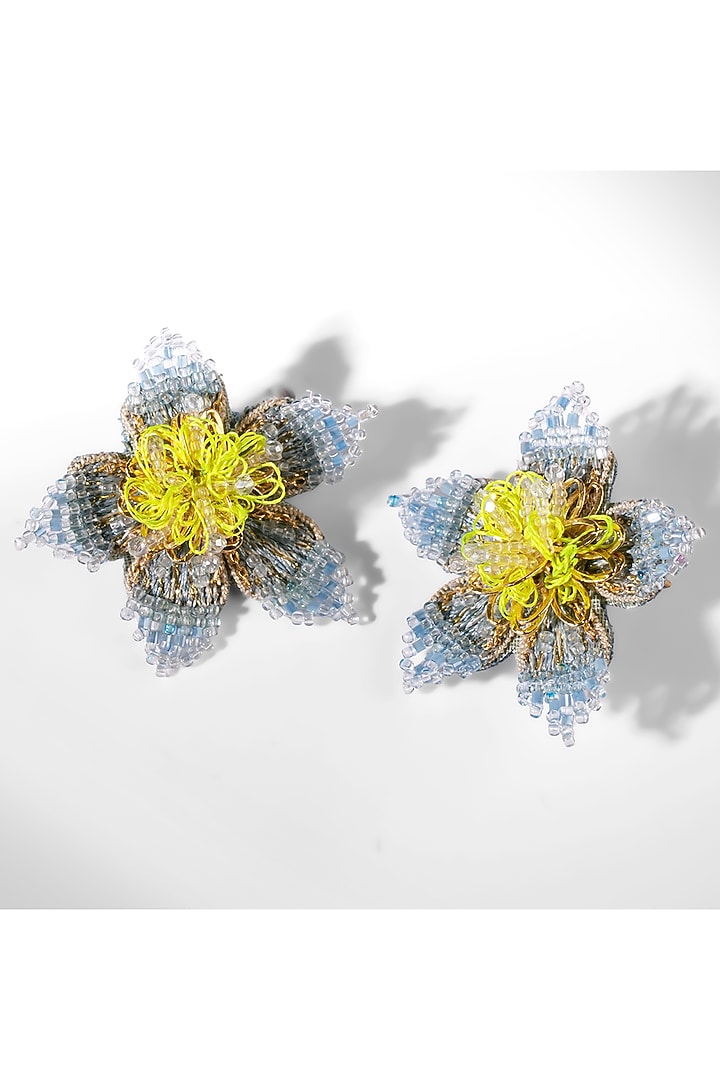 Blue Glass Beaded Stud Earrings by Deepa Gurnani at Pernia's Pop Up Shop
