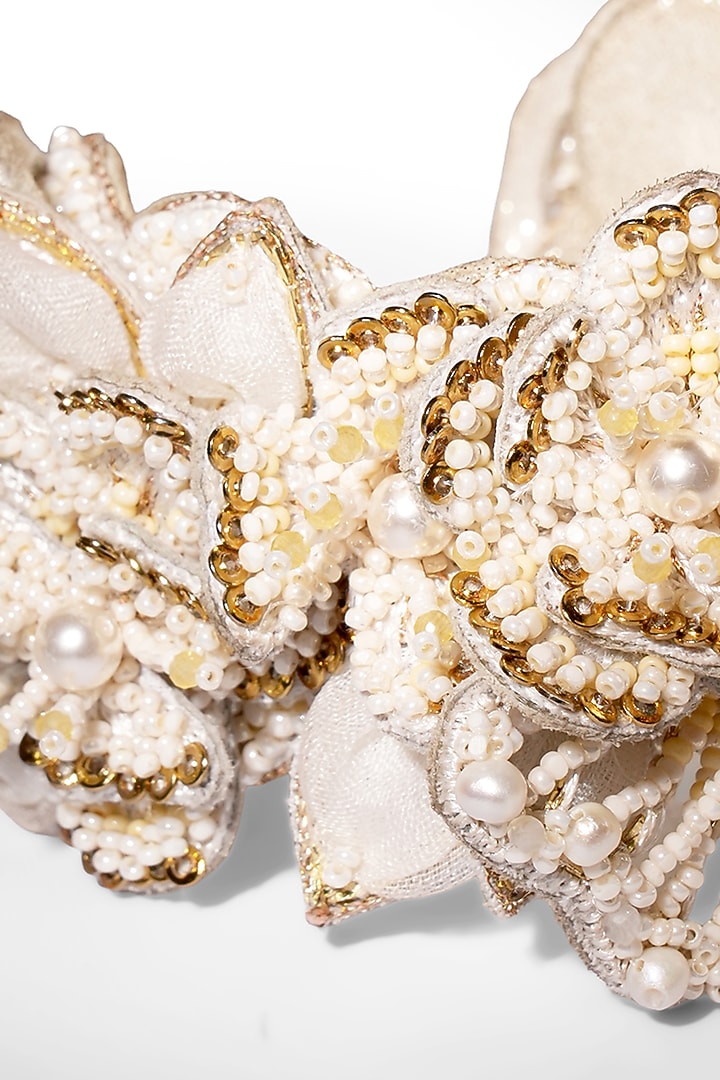 Ivory Glass Beaded & Mother Of Pearl Cuff by Deepa Gurnani at Pernia's Pop Up Shop