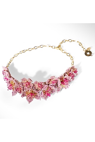 Fuchsia Nylon Thread & Glass Beaded Necklace by Deepa Gurnani