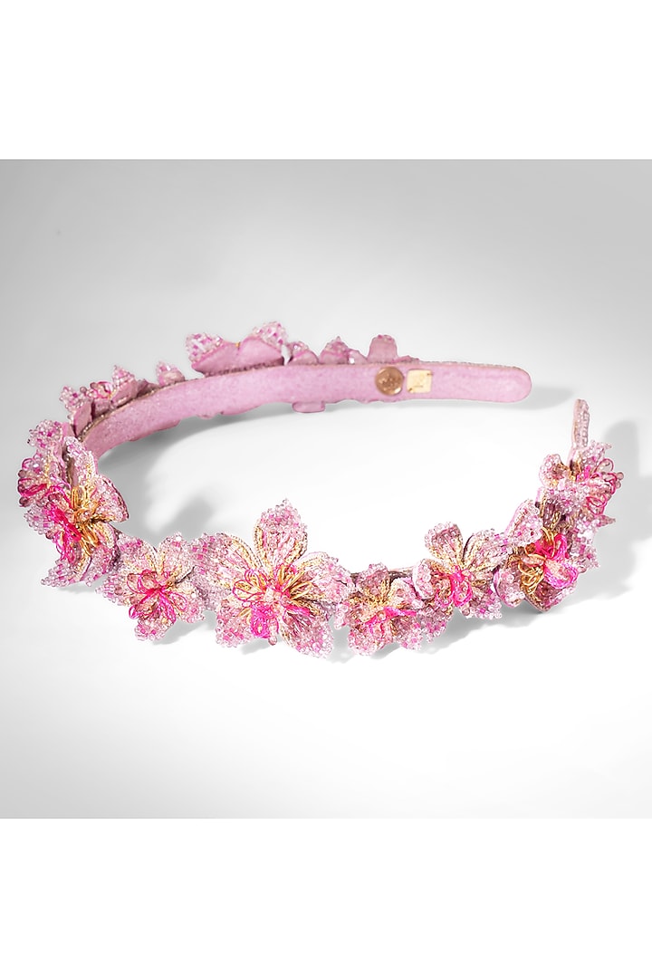 Fuchsia Glass Beaded & Nylon Thread Headband by Deepa Gurnani at Pernia's Pop Up Shop