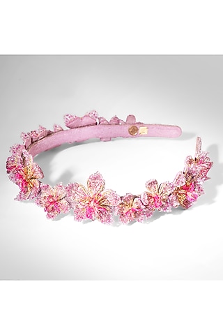 Fuchsia Glass Beaded & Nylon Thread Headband by Deepa Gurnani