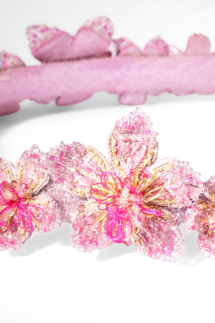 Fuchsia Glass Beaded & Nylon Thread Headband by Deepa Gurnani at Pernia's Pop Up Shop