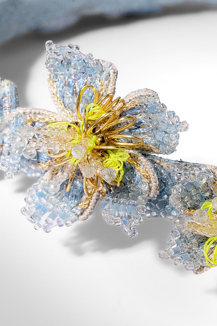 Blue Glass Beaded & Nylon Thread Headband by Deepa Gurnani at Pernia's Pop Up Shop
