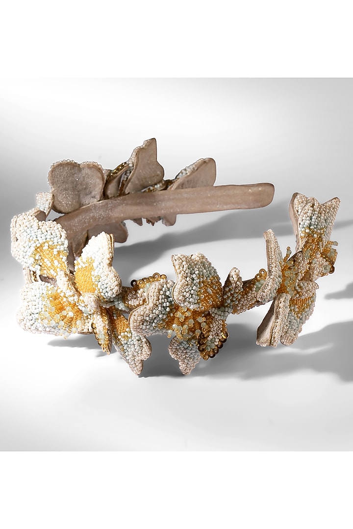 Ivory Glass Beaded & Nylon Thread Headband by Deepa Gurnani at Pernia's Pop Up Shop