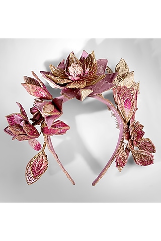 Pink Glass Beaded & Mother Of Pearl Headband by Deepa Gurnani