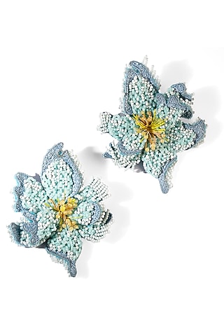 Blue Glass Beaded Stud Earrings by Deepa Gurnani