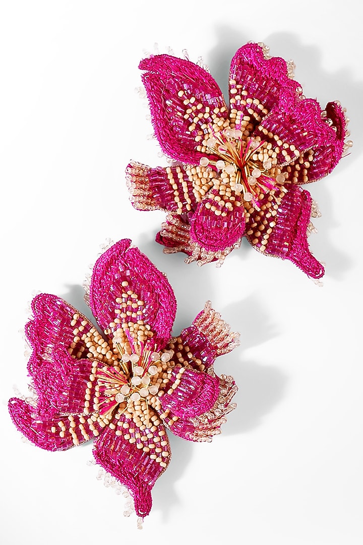 Fuchsia Glass Beaded Stud Earrings by Deepa Gurnani at Pernia's Pop Up Shop