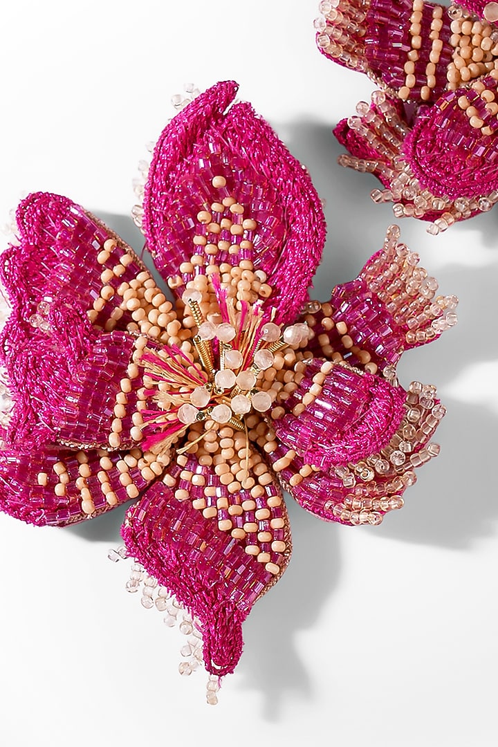 Fuchsia Glass Beaded Stud Earrings by Deepa Gurnani at Pernia's Pop Up Shop