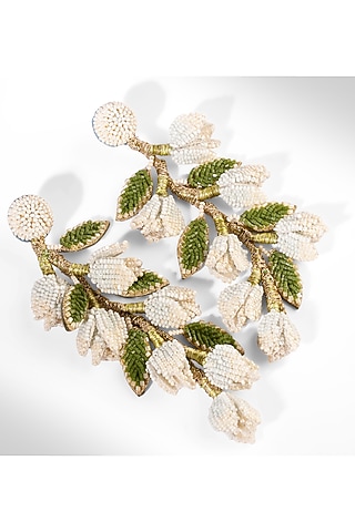 Baby Blue Glass Beaded & Cotton Thread Earrings by Deepa Gurnani