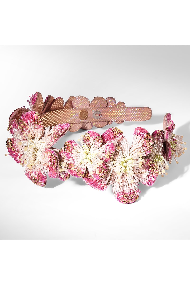 Fuchsia Glass Beaded & Silk Thread Headband by Deepa Gurnani at Pernia's Pop Up Shop