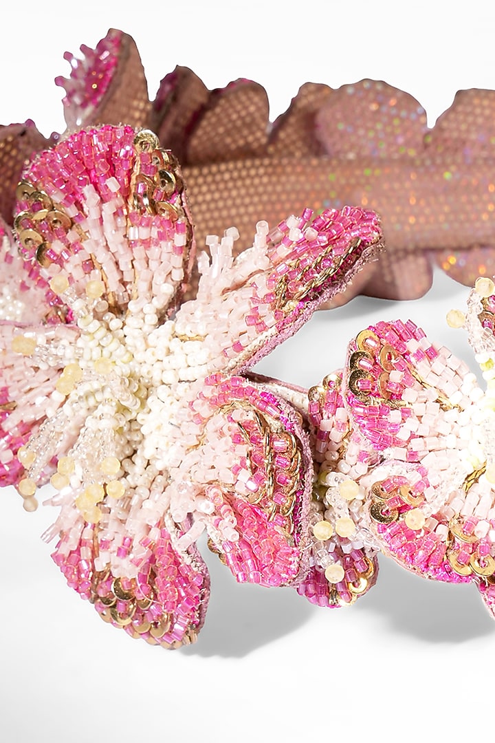 Fuchsia Glass Beaded & Silk Thread Headband by Deepa Gurnani at Pernia's Pop Up Shop