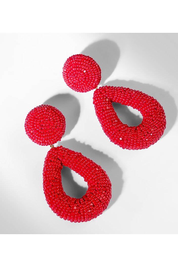 Red Glass Beaded Dangler Earrings by Deepa Gurnani at Pernia's Pop Up Shop