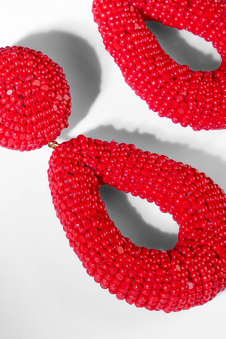 Red Glass Beaded Dangler Earrings by Deepa Gurnani at Pernia's Pop Up Shop