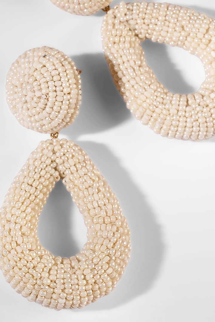 Ivory Glass Beaded Dangler Earrings by Deepa Gurnani at Pernia's Pop Up Shop