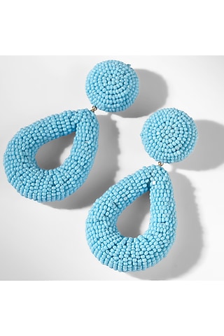 Turquoise Glass Beaded Dangler Earrings by Deepa Gurnani