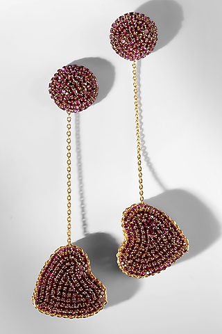 Fuchsia Glass Crystal & Nylon Thread Dangler Earrings by Deepa Gurnani