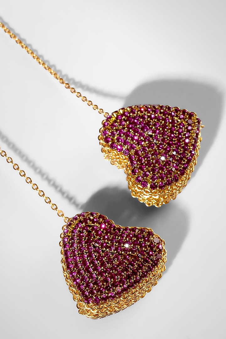 Fuchsia Glass Crystal & Nylon Thread Dangler Earrings by Deepa Gurnani at Pernia's Pop Up Shop