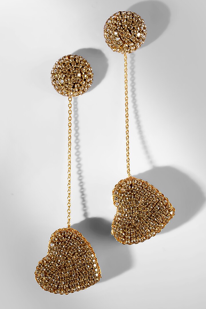 Gold Glass Crystal & Nylon Thread Dangler Earrings by Deepa Gurnani at Pernia's Pop Up Shop