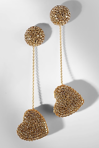 Gold Glass Crystal & Nylon Thread Dangler Earrings by Deepa Gurnani