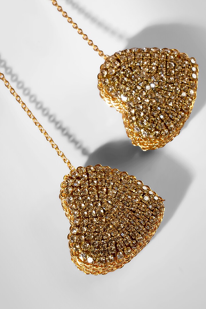 Gold Glass Crystal & Nylon Thread Dangler Earrings by Deepa Gurnani at Pernia's Pop Up Shop