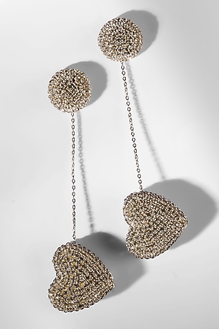 Silver Glass Crystal & Nylon Thread Dangler Earrings by Deepa Gurnani