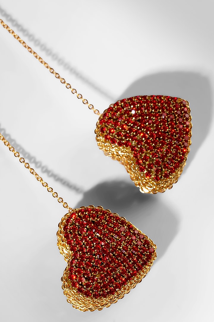 Red Glass Crystal & Nylon Thread Dangler Earrings by Deepa Gurnani at Pernia's Pop Up Shop