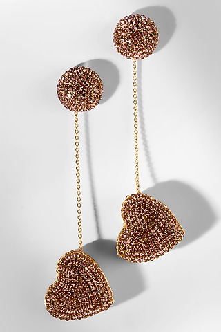 Pink Glass Crystal & Nylon Thread Dangler Earrings by Deepa Gurnani