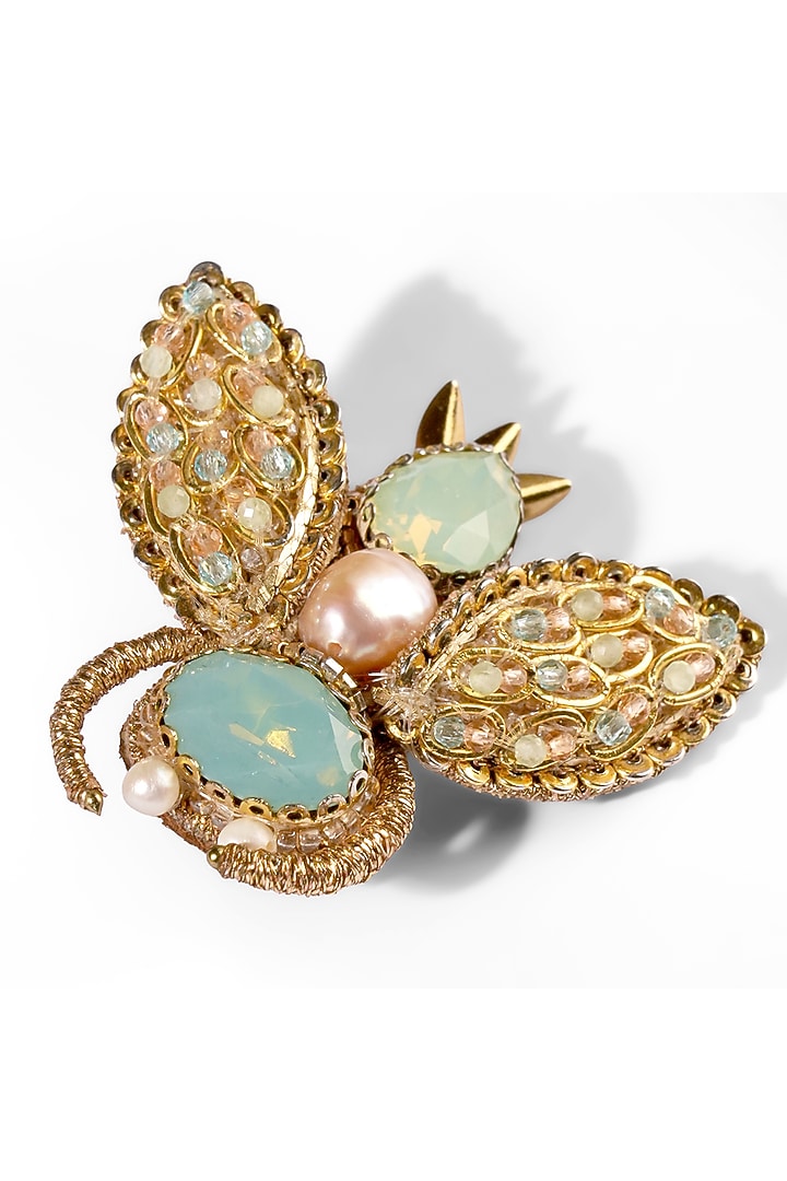Gold Glass Crystal & Nylon Thread Beetle Brooch by Deepa Gurnani at Pernia's Pop Up Shop