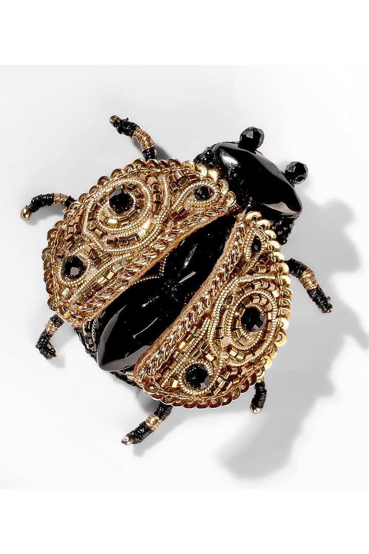 Gold Glass Crystal & Nylon Thread Ladybug Brooch by Deepa Gurnani at Pernia's Pop Up Shop
