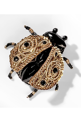 Gold Glass Crystal & Nylon Thread Ladybug Brooch by Deepa Gurnani