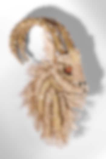 Beige Glass Beaded & Metallic Thread Ram Brooch by Deepa Gurnani at Pernia's Pop Up Shop