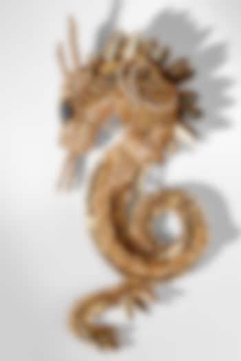 Gold Glass Beaded & Metallic Thread Dragon Brooch by Deepa Gurnani at Pernia's Pop Up Shop