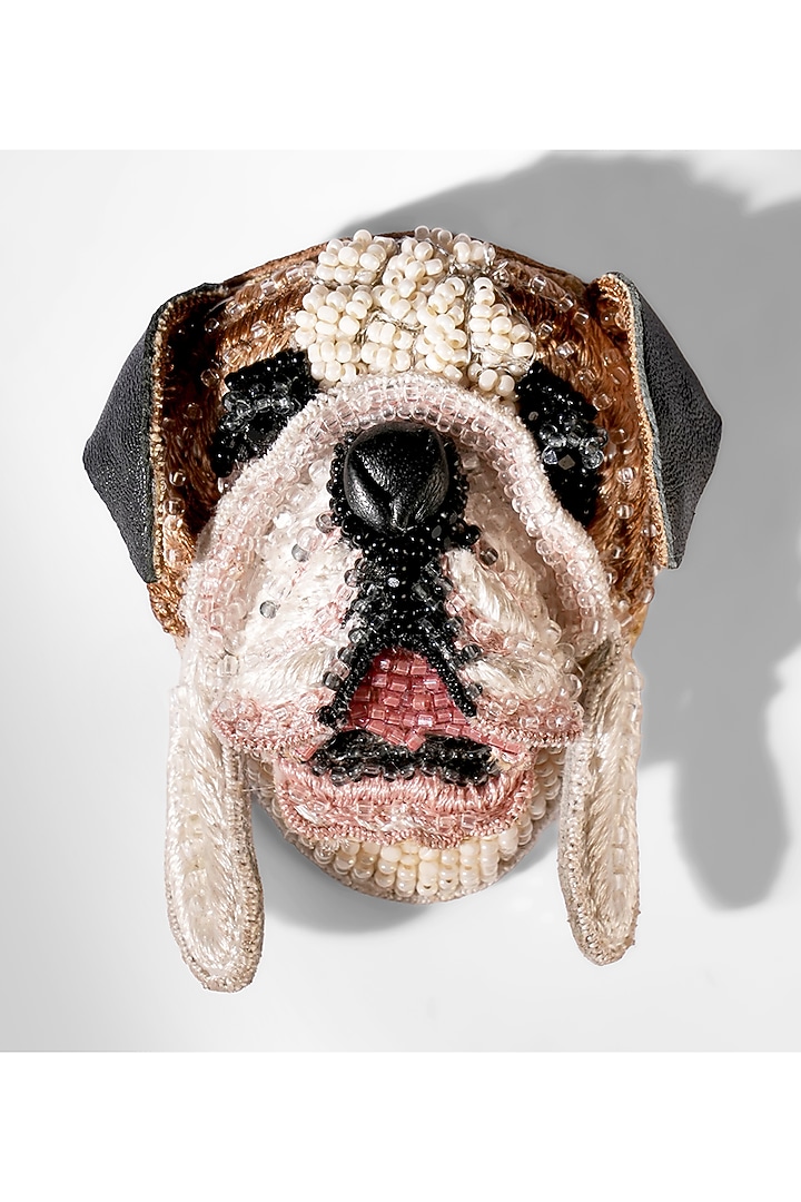 Ivory Glass Beaded & Nylon Thread Bulldog Brooch by Deepa Gurnani at Pernia's Pop Up Shop