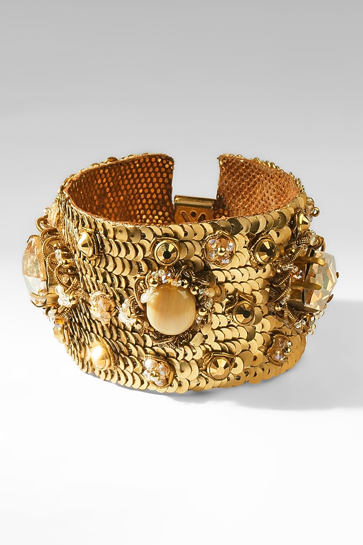 Gold Glass Beaded & Crystal Woven Bracelet by Deepa Gurnani at Pernia's Pop Up Shop