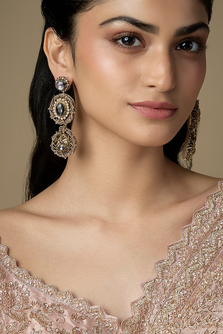 Two-Tone Finish Gunmetal Stone Dangler Earrings by Deepa Gurnani at Pernia's Pop Up Shop