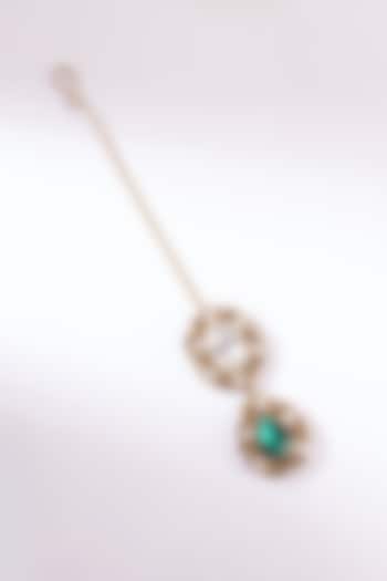 Green Glass Beaded & Glass Crystal Maangtikka by Deepa Gurnani at Pernia's Pop Up Shop