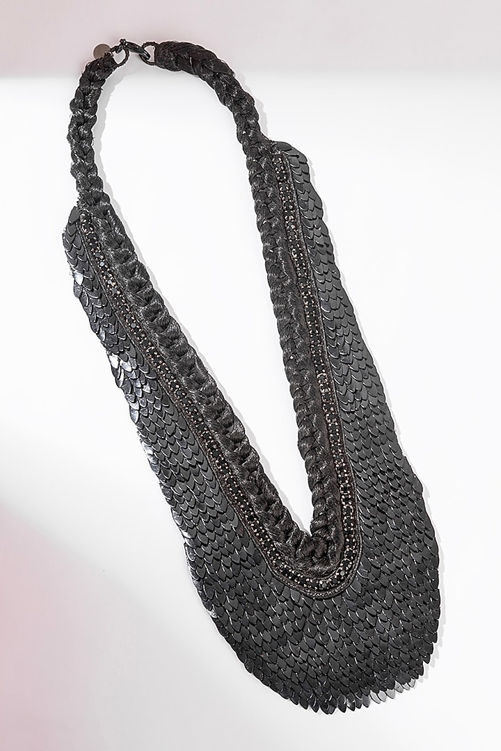 Black Glass Beaded & Hand Embroidered Bib Necklace by Deepa Gurnani at Pernia's Pop Up Shop