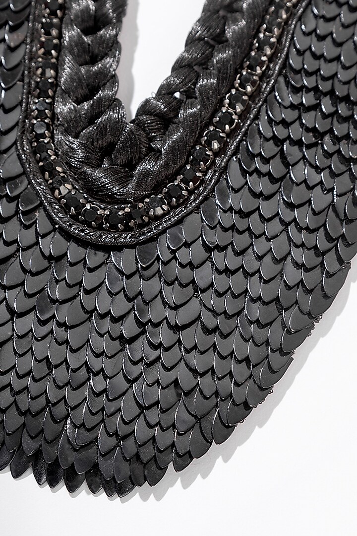 Black Glass Beaded & Hand Embroidered Bib Necklace by Deepa Gurnani at Pernia's Pop Up Shop