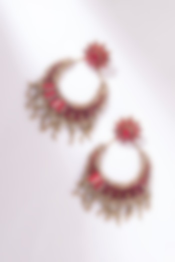Red Glass Beaded & Glass Crystal Dangler Earrings by Deepa Gurnani at Pernia's Pop Up Shop