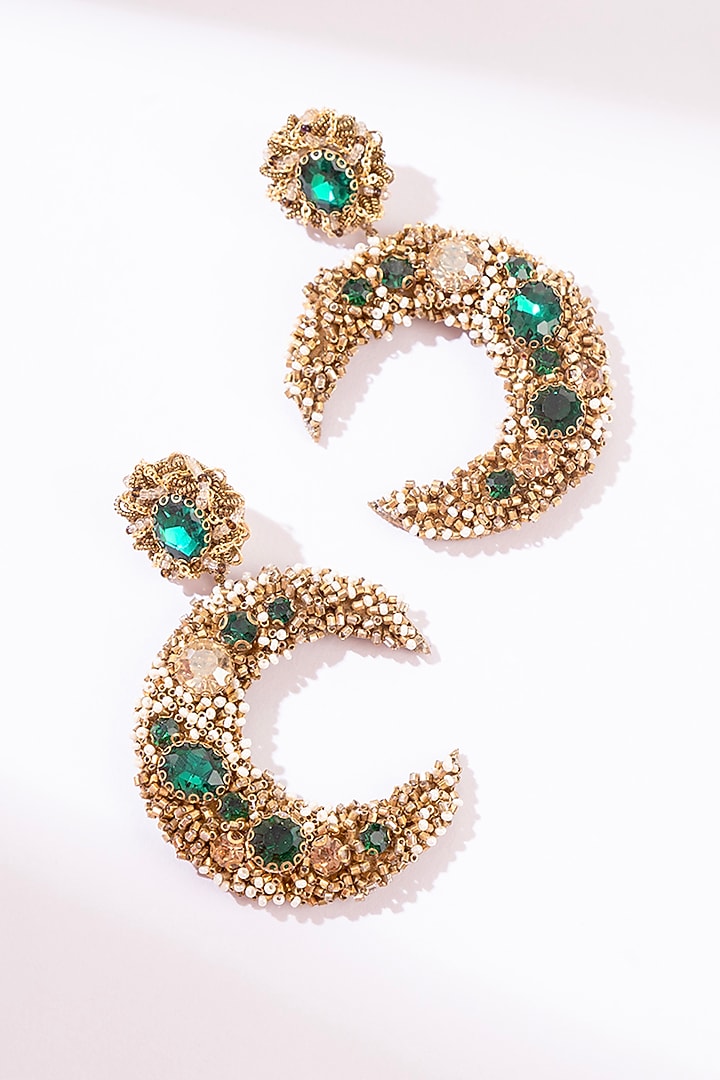 Green Glass Beaded & Glass Crystal Dangler Earrings by Deepa Gurnani at Pernia's Pop Up Shop