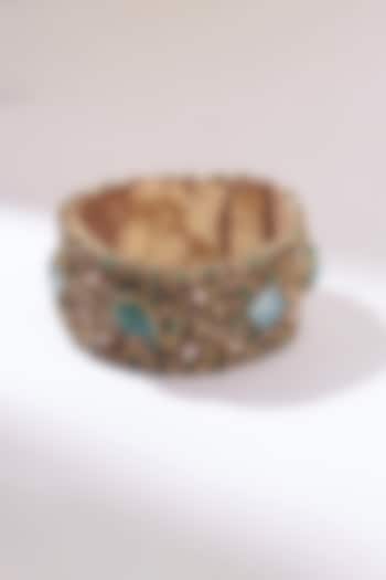 Green Glass Bead & Glass Crystal Hand Embroidered Bracelet by Deepa Gurnani at Pernia's Pop Up Shop