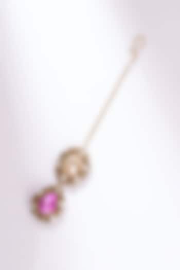 Pink Glass Beaded & Glass Crystal Maangtikka by Deepa Gurnani at Pernia's Pop Up Shop