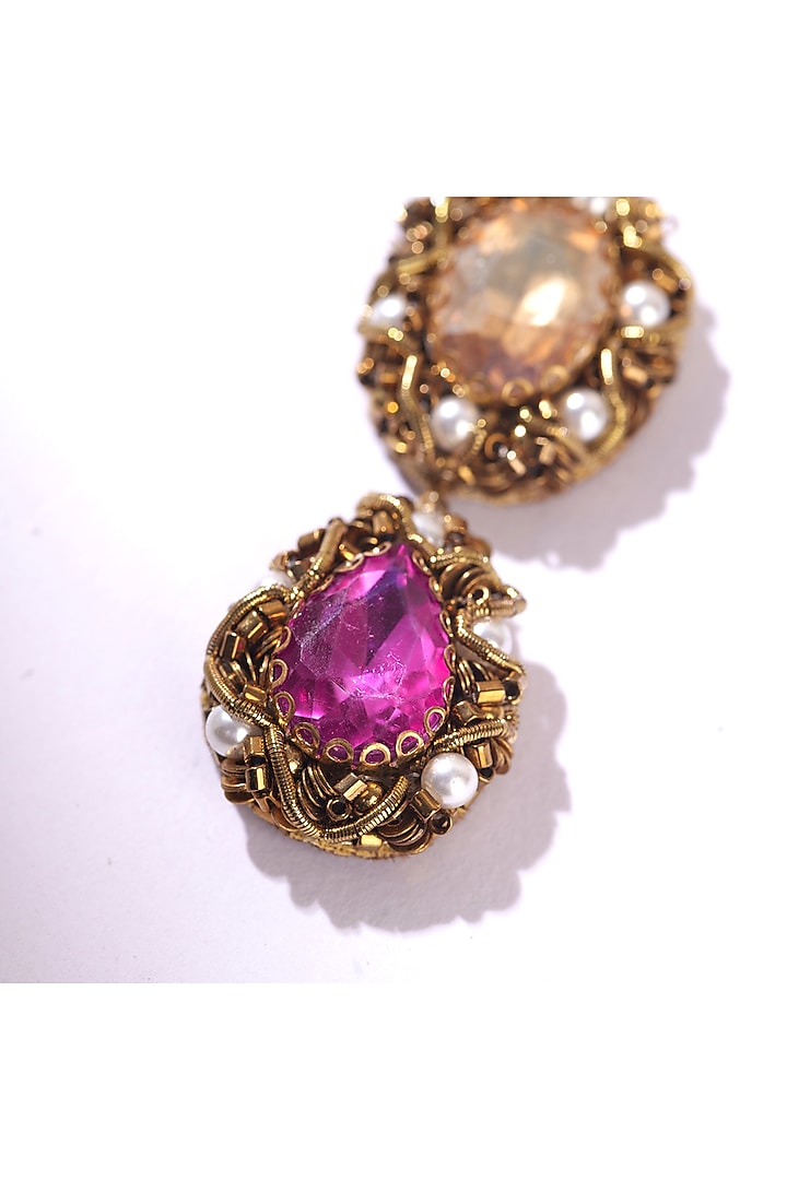 Pink Glass Beaded & Glass Crystal Maangtikka by Deepa Gurnani at Pernia's Pop Up Shop